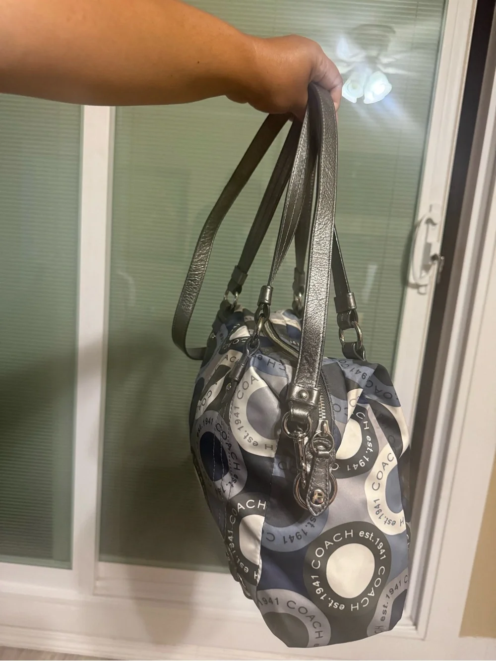 Coach Blue Gray Signature Circle Tote